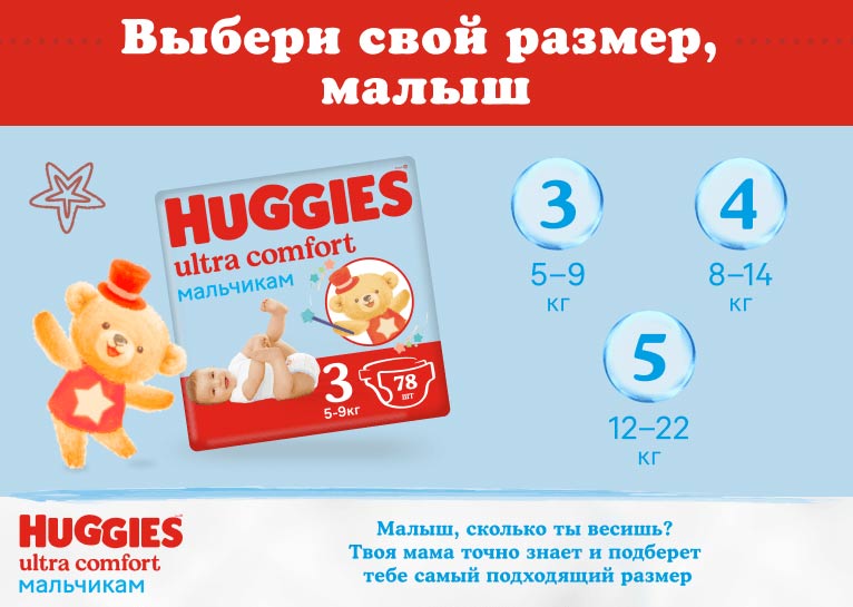 Подгузники Huggies® Ultra Comfort для мальчиков